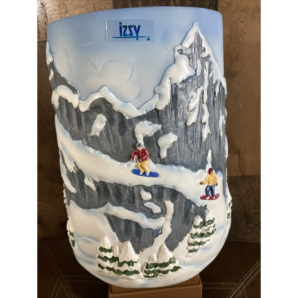 Christmas Wastebasket‎ Hand-Painted Skiing Mountains Indoor Trash Can Resin